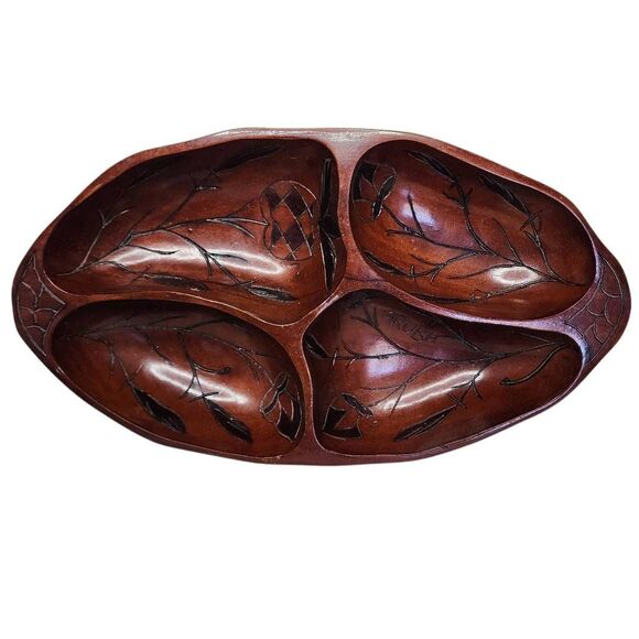Aruba Decor Home Accents, Cherry Stained Handcrafted & Engraved Wooden Bowl XL - Picture 1 of 6